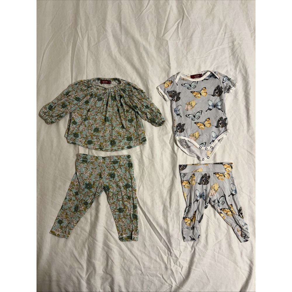 Milk Barn Baby Outfit Bundle, Spring/Summer Bamboo Flowers & Butterflies 3-6mo